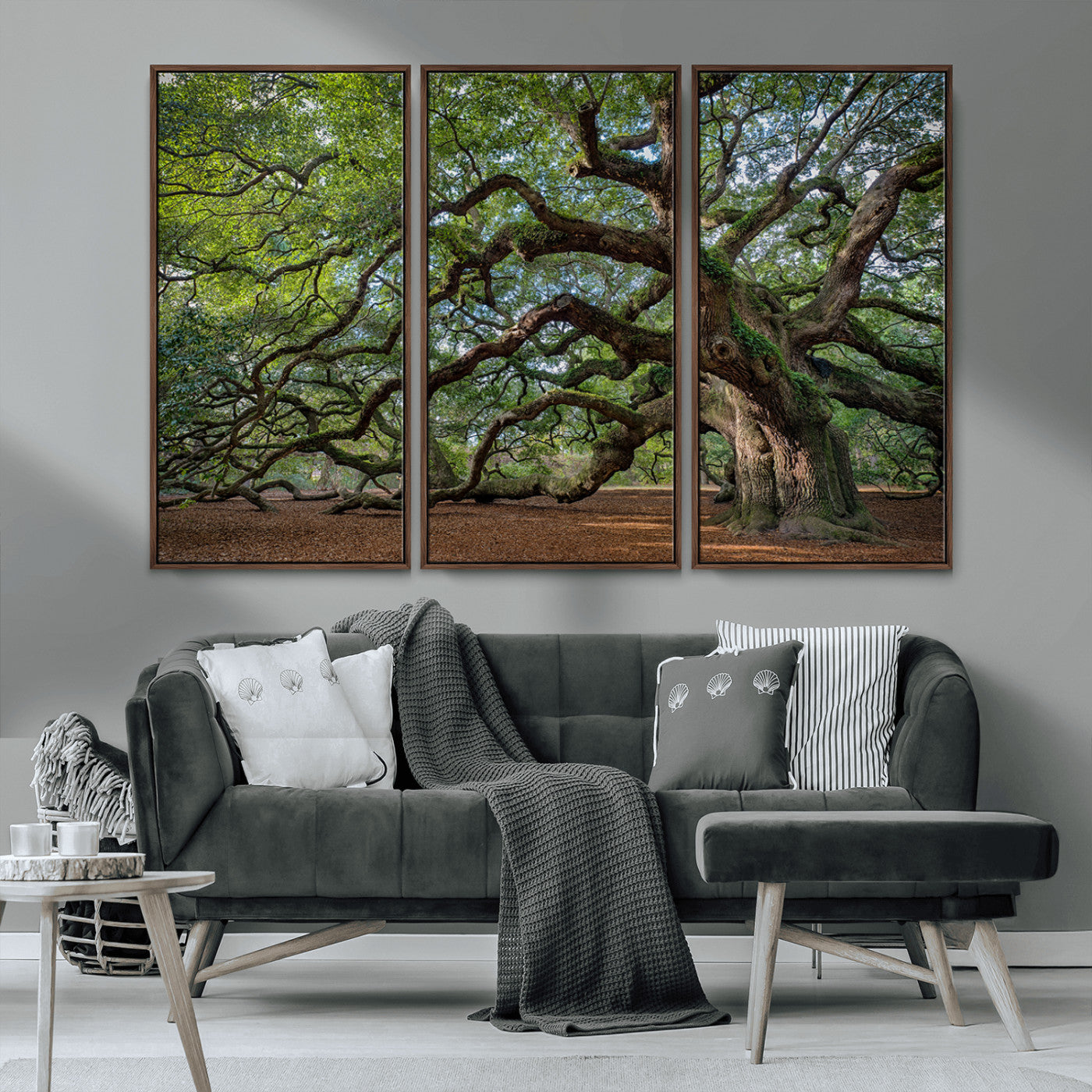 MGV-FC-48X32-3P - Historic Tree Wall Art Canvas Print, Framed Mossy Tree Art Picture Print, Twisted Branches Perfect Nature Southern Decor Artwork