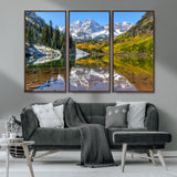 87724099-MGV-CV-36X24-Maroon Bells Wall Art Canvas Print, Framed Snowy Mountains Art Picture Print, Pine Forest Perfect Vibrant Alpine Decor Artwork