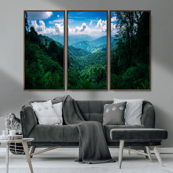 74439378-MGV-CV-36X24-Tropical Jungle Wall Art Canvas Print, Framed Lush Valley Art Picture Print, Forest Mountains Perfect Tropical Wilderness Decor