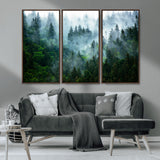 17393683-MGV-CV-36X24-Misty Forest Art Wall Art Canvas Print, Framed Foggy Mountain Art Art Picture Print, Scenic Wall Print Perfect Decor Artwork