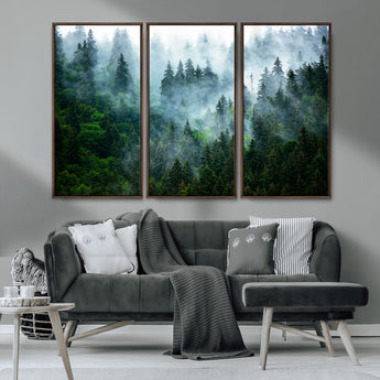 17393683-MGV-CV-36X24-Misty Forest Art Wall Art Canvas Print, Framed Foggy Mountain Art Art Picture Print, Scenic Wall Print Perfect Decor Artwork
