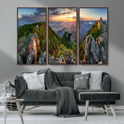 51582565-MGV-CV-36X24-Mountain Sunrise Panorama Wall Art – Scenic Landscape Canvas Print, Hiking Adventure Nature Photography, Large Mountain Range Wall