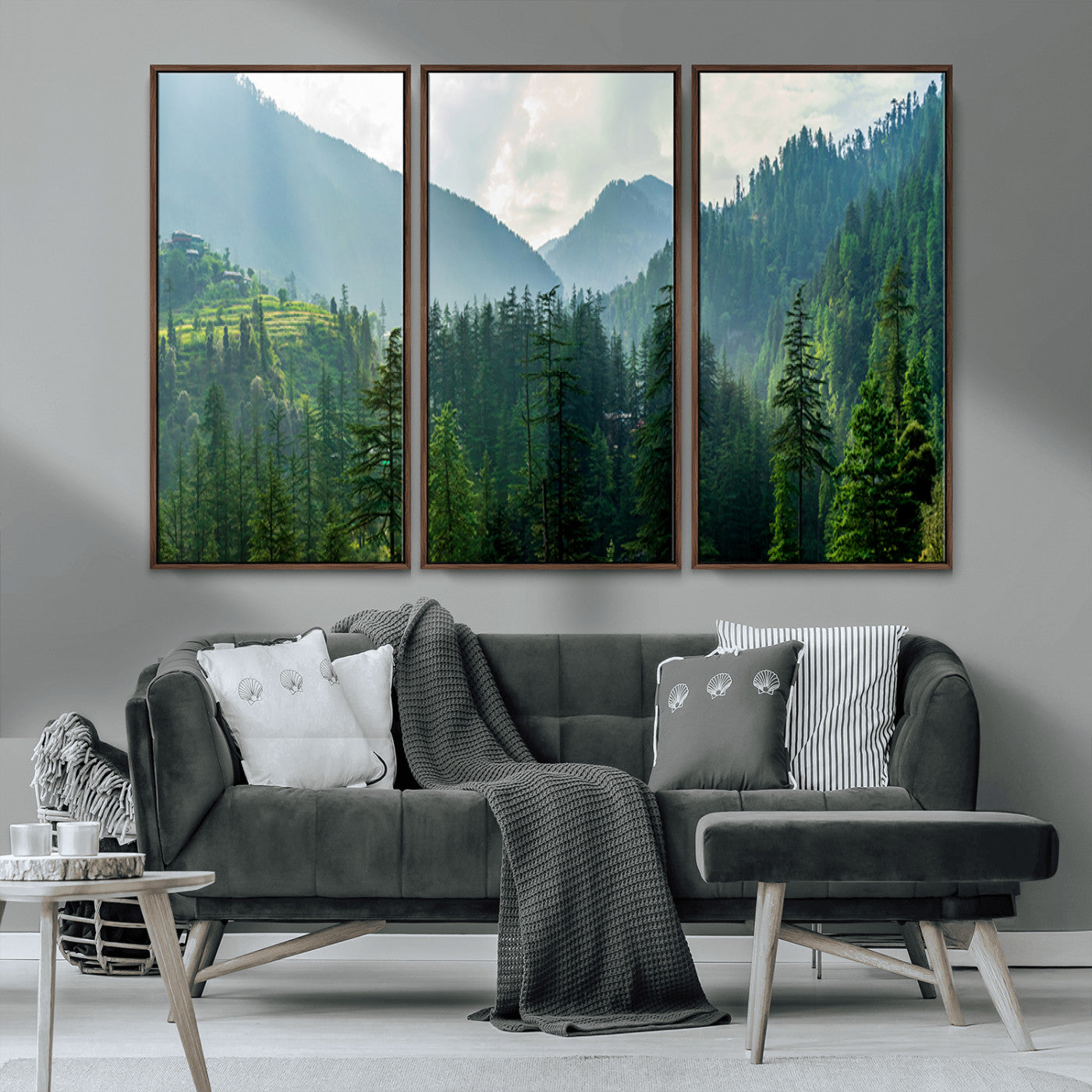 83417191-MGV-CV-36X24-Misty Mountain Forest Wall Art – Pine Tree Landscape Canvas Print, Nature Photography Panorama, Tranquil Green Forest Décor for