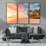 41542880-MGV-CV-36X24-Tropical Beach Wall Art Canvas Print, Framed Palm Trees Art Picture Print, Sunset Shore Perfect Tropical Coastal Decor Artwork