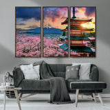 32331262-MGV-CV-36X24-Mount Fuji Japan Wall Art – Cherry Blossom Landscape Canvas Print, Chureito Pagoda Sunset Photography, Japanese Nature Travel