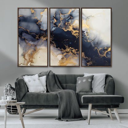 41136487-MGV-CV-36X24-Black Marble Wall Art Canvas Print, Framed Gold Veins Art Picture Print, Abstract Texture Perfect Moody Luxe Decor Artwork