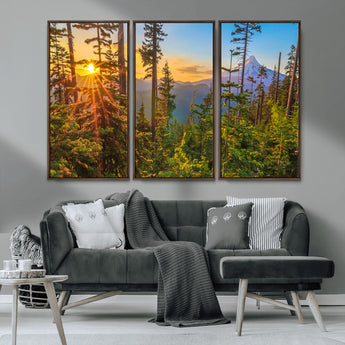 83544043-MGV-CV-36X24-Forest Sunset Wall Art Canvas Print, Framed Sunset Trees Art Picture Print, Green Pines Perfect Rustic Nature Decor Artwork