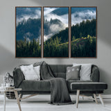 84598503-MGV-CV-36X24-Misty Forest Wall Art Canvas Print, Framed Pine Hills Art Picture Print, Moody Hills Perfect Moody Woodland Decor Artwork