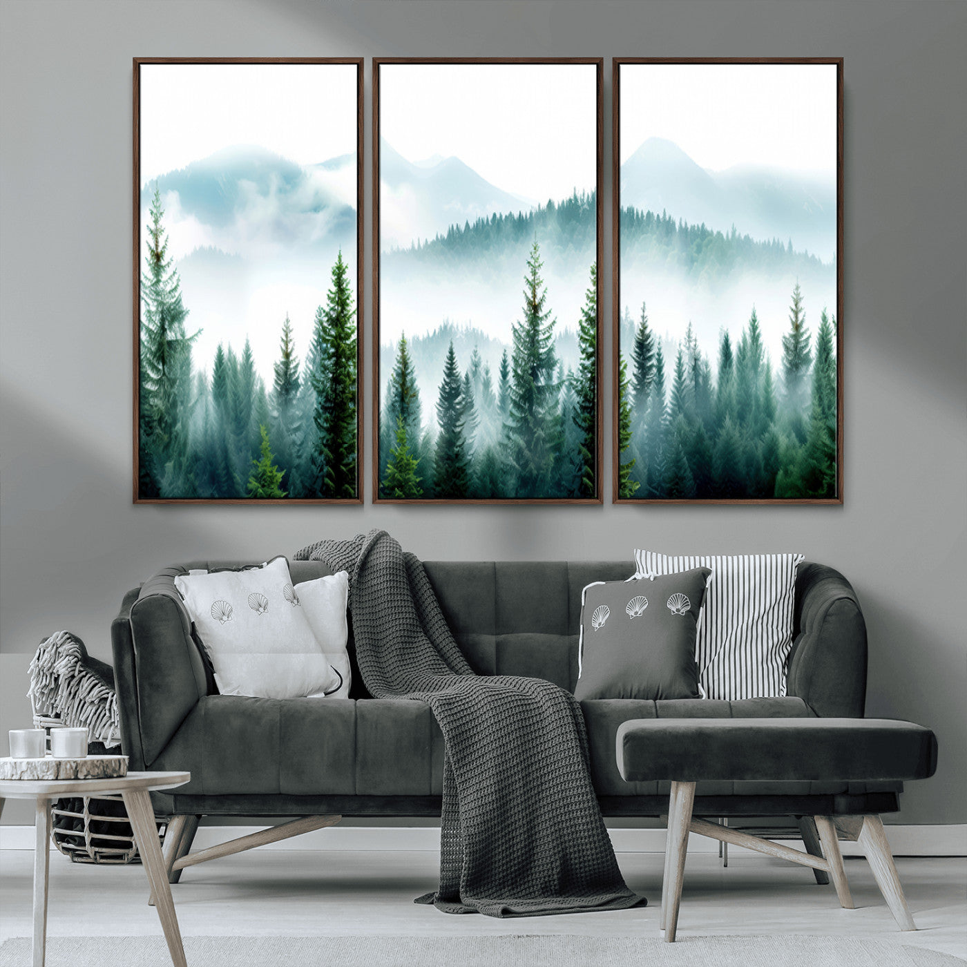 16716676-MGV-CV-36X24-Pine Forest Wall Art Canvas Print, Framed Misty Mountains Art Picture Print, Foggy Trees Perfect Moody Forest Decor Artwork