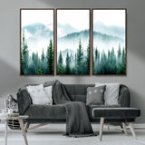 16716676-MGV-CV-36X24-Pine Forest Wall Art Canvas Print, Framed Misty Mountains Art Picture Print, Foggy Trees Perfect Moody Forest Decor Artwork