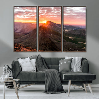 50957419-MGV-CV-36X24-Mountain Sunrise Wall Art Canvas Print, Framed Alpine Ridge Art Picture Print, Mountain Range Perfect Vibrant Rustic Decor Artwork