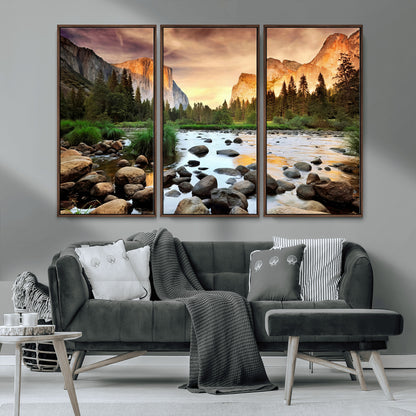 90956031-MGV-CV-36X24-Yosemite Valley Wall Art – Scenic Mountain River Landscape Canvas Print, Nature Photography for Living Room, Bedroom, Cabin,