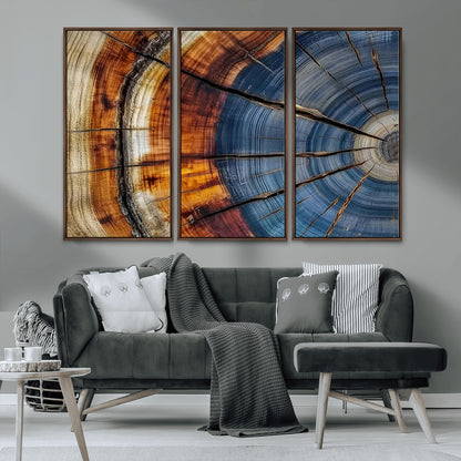 96890915-MGV-CV-36X24-Abstract Tree Ring Wall Art – Rustic Nature Canvas Print with Wood Grain Texture, Modern Earth Tone Artwork for Office, Living