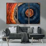 72209152-MGV-CV-36X24-Abstract Tree Ring Wall Art – Vibrant Blue Orange Wood Grain Canvas Print, Rustic Modern Nature Artwork for Living Room, Office,