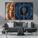 60099360-MGV-CV-36X24-Blue Tree Ring Wall Art – Rustic Wood Grain Canvas Print, Modern Abstract Artwork with Natural Texture for Living Room, Bedroom,