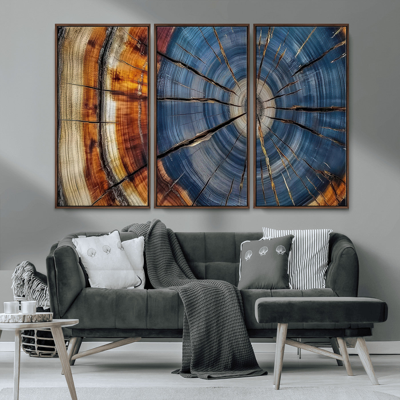 82059233-MGV-CV-36X24-Rustic Tree Ring Wall Art – Natural Wood Texture Canvas Print, Framed Abstract Tree Stump for Farmhouse, Log Cabin, Wooden House
