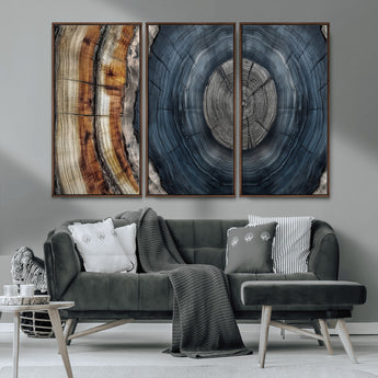 91368647-MGV-CV-36X24-Tree Ring Wall Art – Natural Rustic Wood Texture Canvas Print, Farmhouse Log Cabin Decor, Framed Abstract Tree Stump for Living