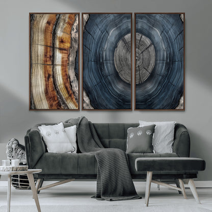 91368647-MGV-CV-36X24-Tree Ring Wall Art – Natural Rustic Wood Texture Canvas Print, Farmhouse Log Cabin Decor, Framed Abstract Tree Stump for Living