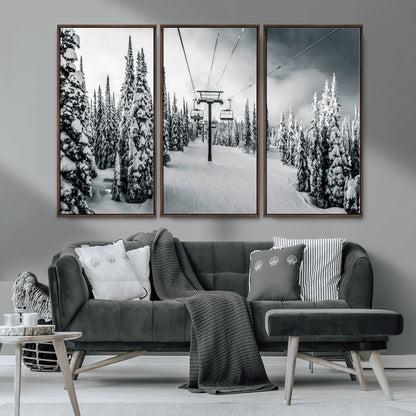 31156828-MGV-CV-36X24-Snowy Pines Wall Art Canvas Print, Framed Ski Lift Art Picture Print, Winter Forest Perfect Moody Lodge Decor Artwork