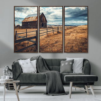 69356982-MGV-CV-36X24-Old Barn Wall Art Canvas Print, Framed Rustic Fence Art Picture Print, Wooden Farmhouse Perfect Rustic Farmhouse Decor Artwork