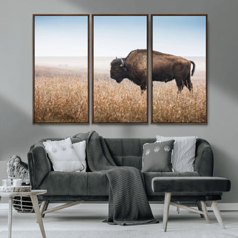 91267849-MGV-CV-36X24-Wild Bison Wall Art Canvas Print, Framed Bison in Prairie Art Picture Print, Rustic Western Perfect Rustic Western Decor Artwork