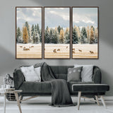 64188182-MGV-CV-36X24-Elk Herd Wall Art Canvas Print, Framed Snowy Forest Art Picture Print, Forest Elks Perfect Neutral Rustic Decor Artwork