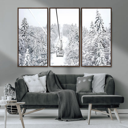 60296839-MGV-CV-36X24-Snowy Mountains Wall Art Canvas Print, Framed Ski Lift Art Picture Print, Winter Forest Perfect Winter Minimalist Decor Artwork