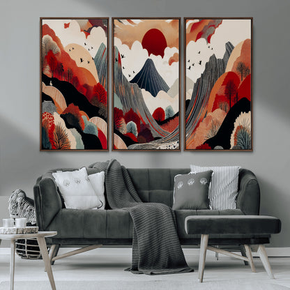 59495752-MGV-CV-36X24-Abstract Mountain Wall Art Canvas Print, Framed Vibrant Landscape Art Picture Print, Nature Drawing Perfect Contemporary