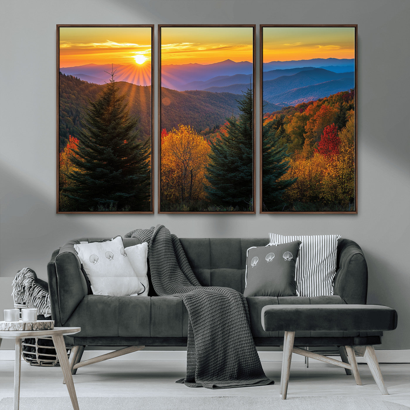36964931-MGV-CV-36X24-Autumn Mountains Wall Art Canvas Print, Framed Sunset Glow Forest Art Picture Print, Golden Trees Perfect Vibrant Nature Decor