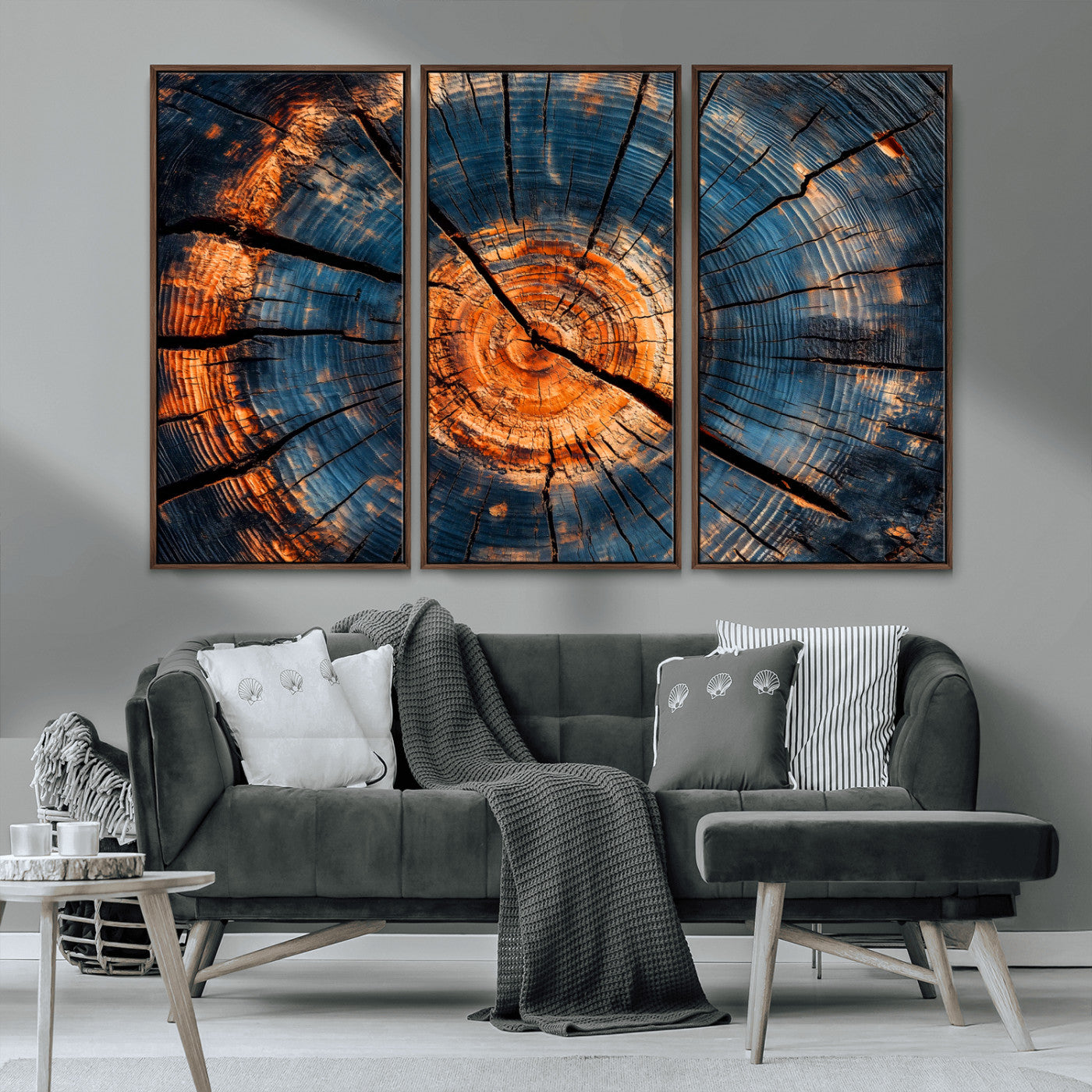 81894502-MGV-CV-36X24-Burnt Wood Wall Art Canvas Print, Framed Aged Timber Art Picture Print, Rustic Tree Slice Perfect Rustic Decor Artwork for Home,