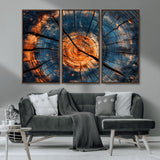 81894502-MGV-CV-36X24-Burnt Wood Wall Art Canvas Print, Framed Aged Timber Art Picture Print, Rustic Tree Slice Perfect Rustic Decor Artwork for Home,