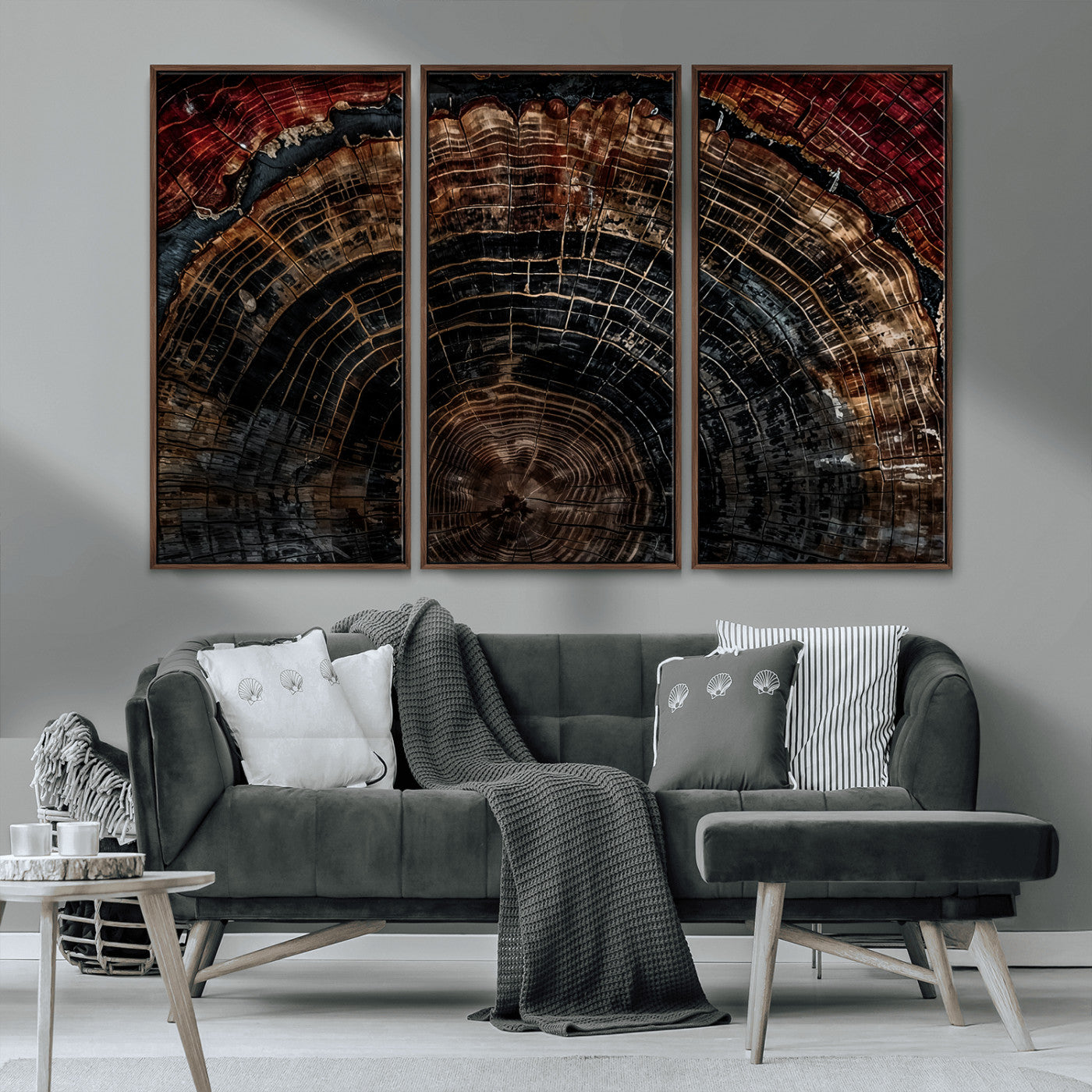 43686762-MGV-CV-36X24-Dark Wood Ring Wall Art Canvas Print, Framed Abstract Wood Tree Art Picture Print, Rustic Tree Slice Perfect Rustic Decor Artwork