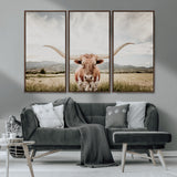 80054319-MGV-CV-36X24-Longhorn Wall Art – Rustic Western Canvas Print, Majestic Bull Artwork for Farmhouse, Ranch or Living Room