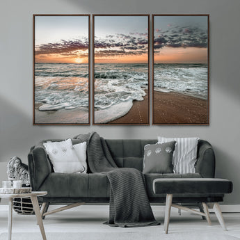 40632752-MGV-CV-36X24-Ocean Sunset Wall Art Canvas Print, Framed Beach Waves Art Picture Print, Coastal Scene Perfect Coastal Decor Artwork