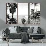 89458520-MGV-CV-36X24-Palm Trees Wall Art Canvas Print, Framed Coastal View Art Picture Print, Ocean Horizon Perfect Monochrome Coast Decor Artwork