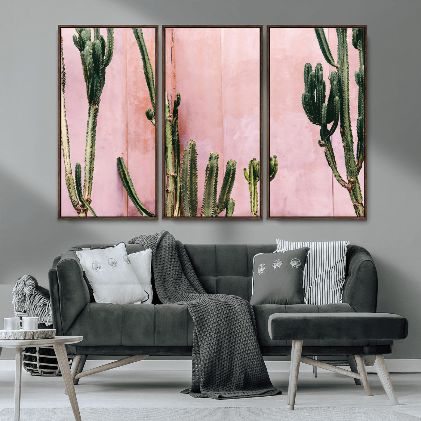 93119502-MGV-CV-36X24-Tall Cactus Wall Art Canvas Print, Framed Pink Wall Art Picture Print, Cactus Lines Perfect Modern Desert Decor Artwork