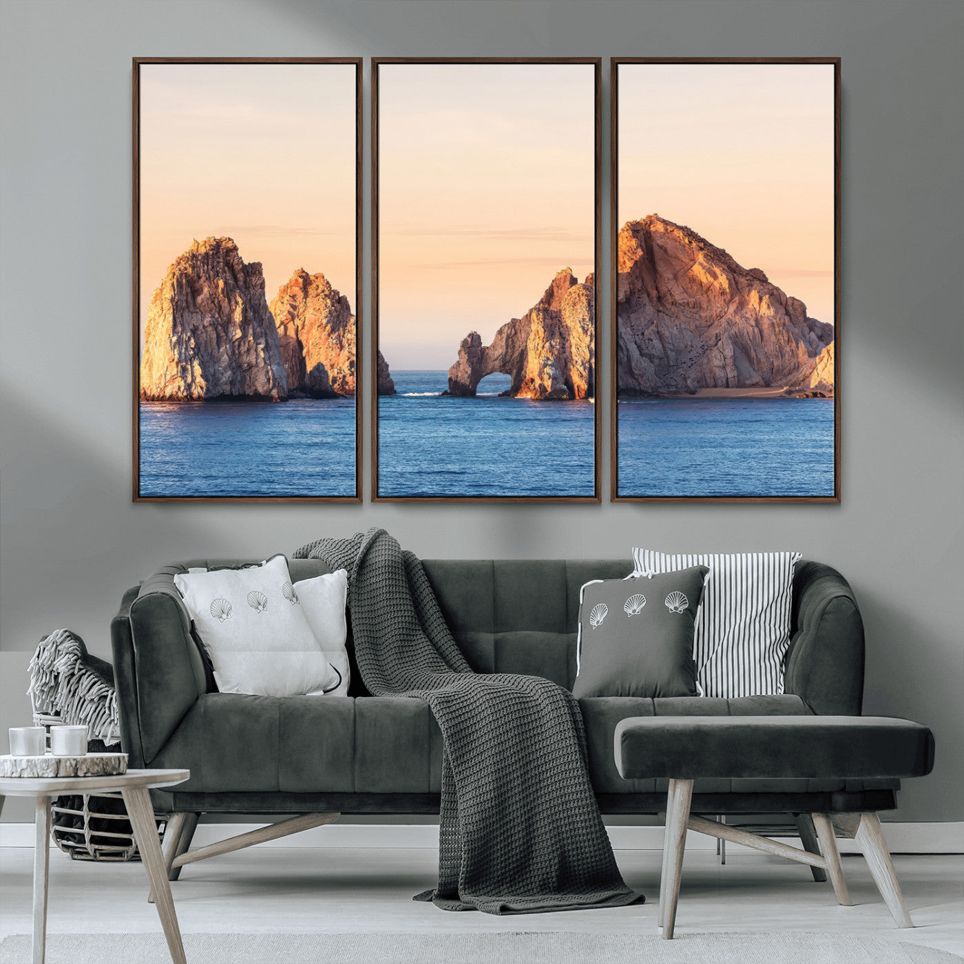 72996116-MGV-CV-36X24-El Arco Wall Art Canvas Print, Framed Cabo Rocks Art Picture Print, Ocean Arch Perfect Golden Coastal Landmark Decor Artwork