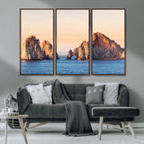 72996116-MGV-CV-36X24-El Arco Wall Art Canvas Print, Framed Cabo Rocks Art Picture Print, Ocean Arch Perfect Golden Coastal Landmark Decor Artwork