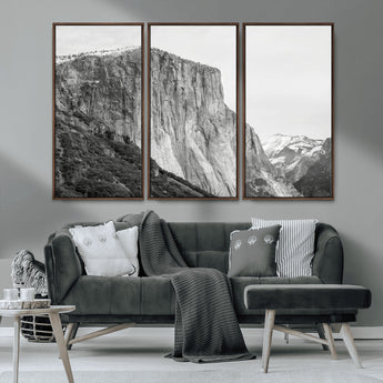 39393420-MGV-CV-36X24-El Capitan Wall Art Canvas Print, Framed Yosemite Cliff Art Picture Print, Monochrome Mountain Perfect Monochrome Sierra Decor