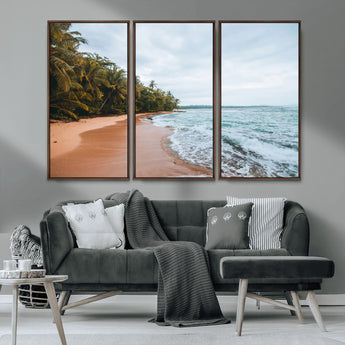 88125882-MGV-CV-36X24-Tropical Shoreline Wall Art Canvas Print, Framed Palm Trees Art Picture Print, Tropical Ocean Perfect Tropical Coastal Decor