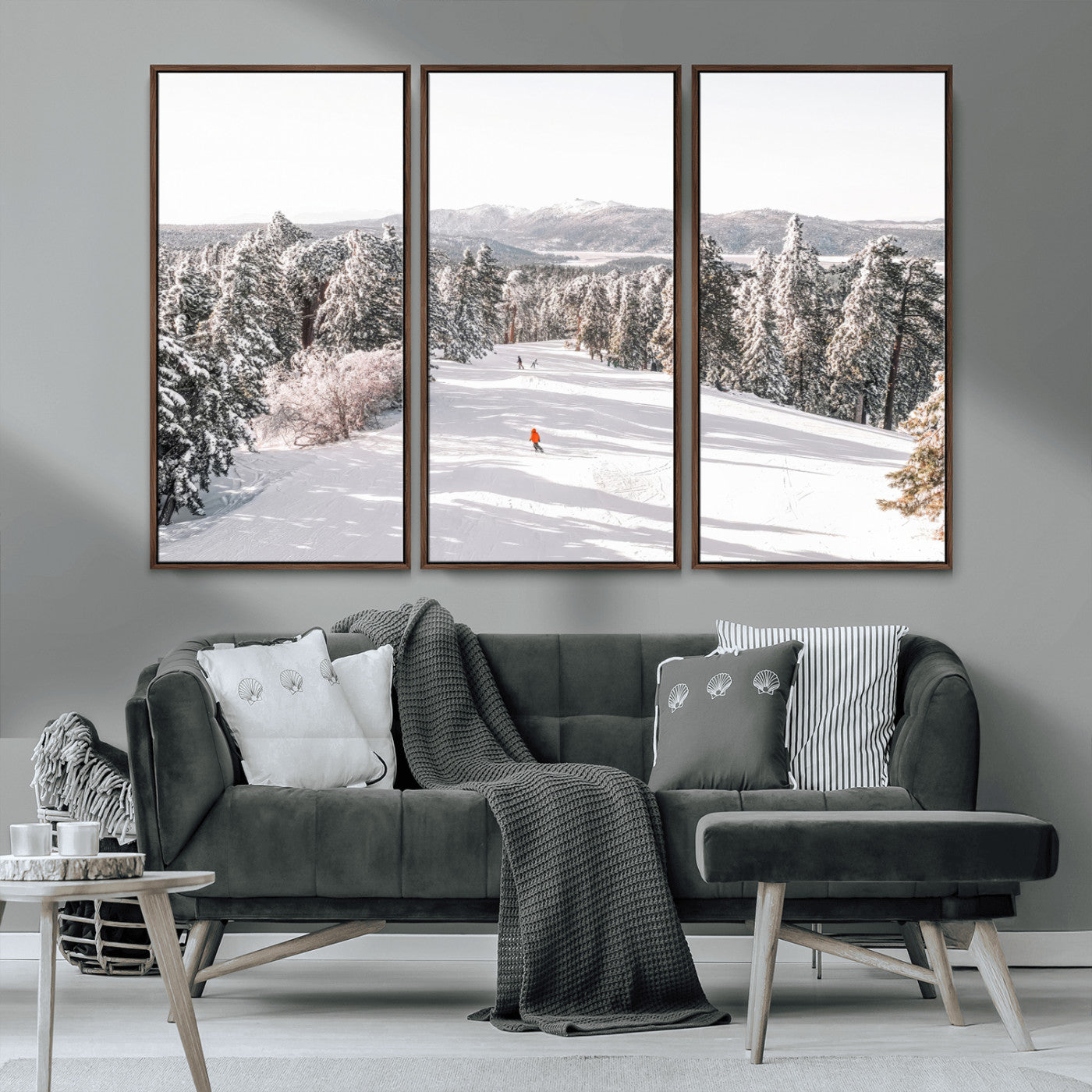 62119206-MGV-CV-36X24-Snowy Trail Wall Art Canvas Print, Framed Ski Slope Art Picture Print, Winter Pines Perfect Alpine Adventure Decor Artwork