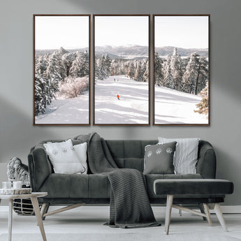 62119206-MGV-CV-36X24-Snowy Trail Wall Art Canvas Print, Framed Ski Slope Art Picture Print, Winter Pines Perfect Alpine Adventure Decor Artwork
