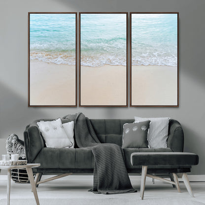 77194056-MGV-CV-36X24-Soft Shoreline Wall Art Canvas Print, Framed Gentle Waves Art Picture Print, Clear Water Perfect Minimalist Coastal Decor Artwork