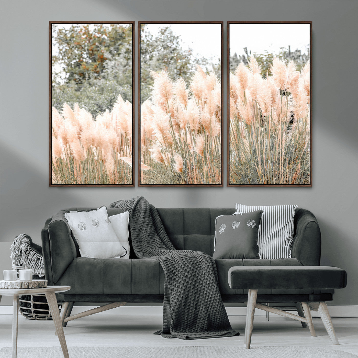 21826392-MGV-CV-36X24-Pampas Grass Wall Art Canvas Print, Framed Soft Pampas Art Picture Print, Pastel Grasses Perfect Soft Neutral Boho Decor Artwork