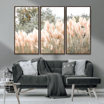 21826392-MGV-CV-36X24-Pampas Grass Wall Art Canvas Print, Framed Soft Pampas Art Picture Print, Pastel Grasses Perfect Soft Neutral Boho Decor Artwork