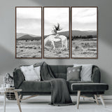 62789800-MGV-CV-36X24-White Horse Wall Art Canvas Print, Framed Woman Rider Art Picture Print, Equestrian Pose Perfect Western Boho Decor Artwork