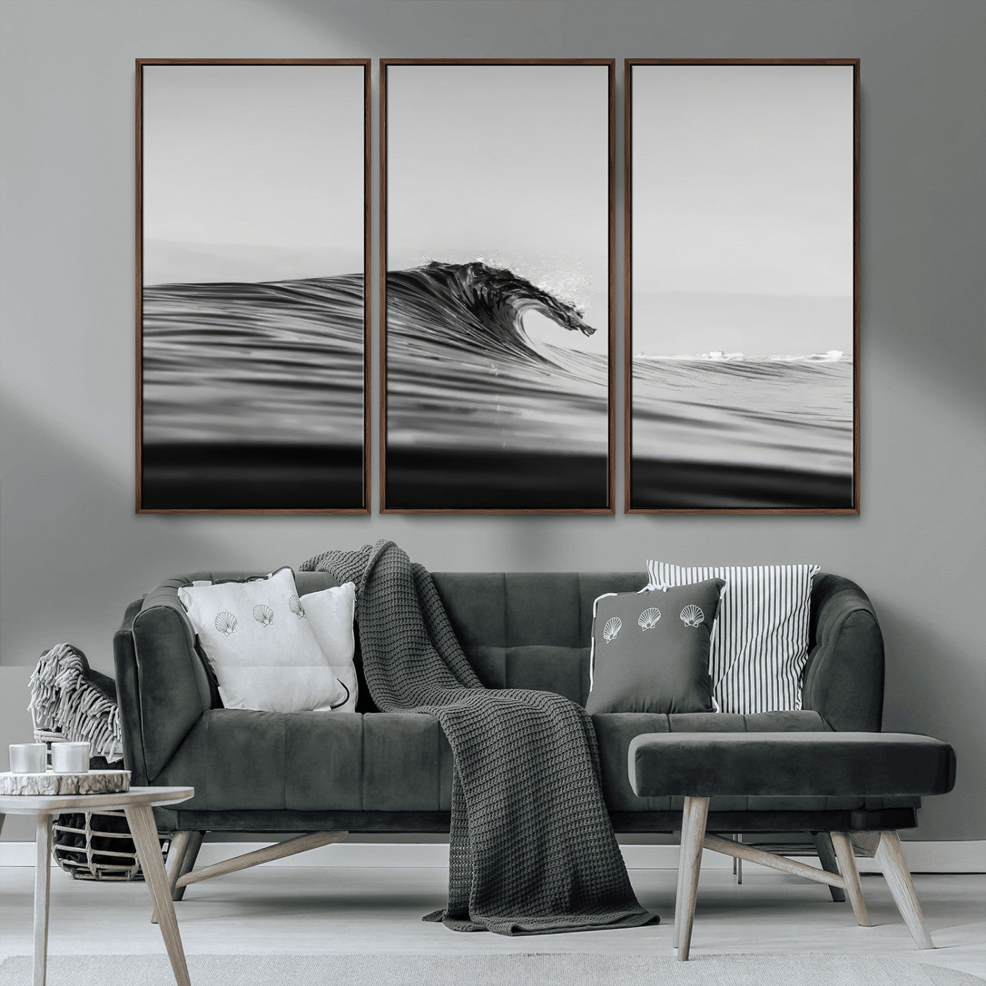 24029476-MGV-CV-36X24-Black Wave Wall Art Canvas Print, Framed Abstract Surf Art Picture Print, Minimalist Ocean Perfect Minimalist Coastal Decor