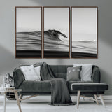 24029476-MGV-CV-36X24-Black Wave Wall Art Canvas Print, Framed Abstract Surf Art Picture Print, Minimalist Ocean Perfect Minimalist Coastal Decor