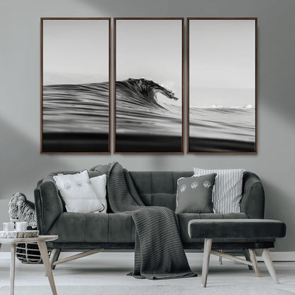 24029476-MGV-CV-36X24-Black Wave Wall Art Canvas Print, Framed Abstract Surf Art Picture Print, Minimalist Ocean Perfect Minimalist Coastal Decor