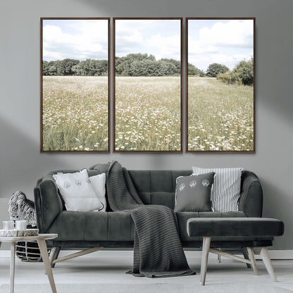 43258946-MGV-CV-36X24-Daisy Field Wall Art Canvas Print, Framed Pastel Flower Art Picture Print, Meadow Bloom Perfect Scandinavian Minimalist Decor